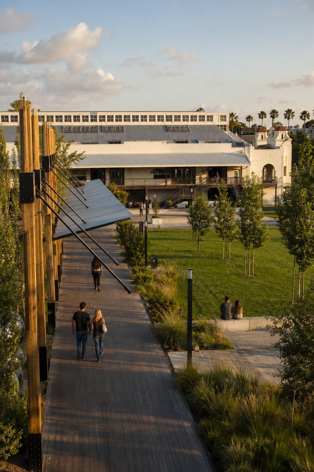 Anaheim Packing House viewed across Farmers Park